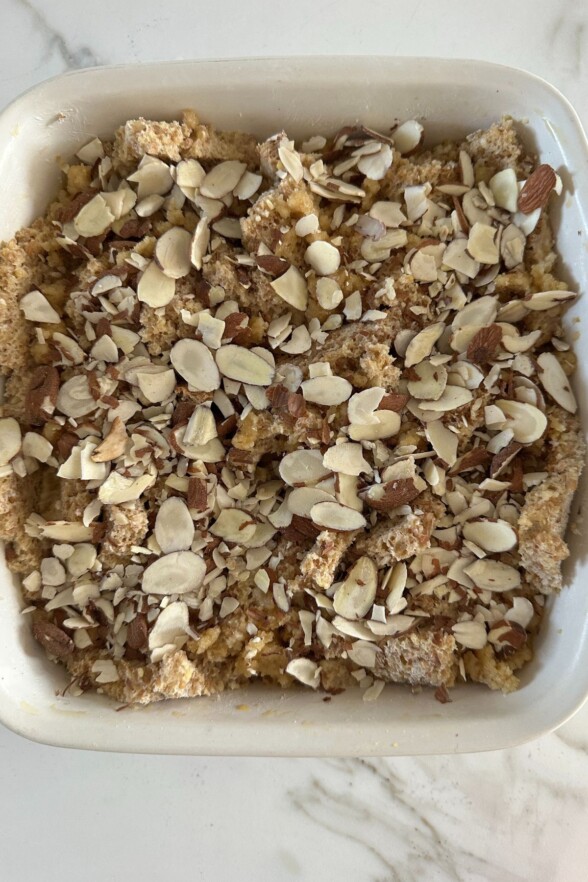 unbaked french toast casserole in a baking dish