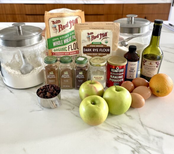 recipe ingredients on a marble counter 