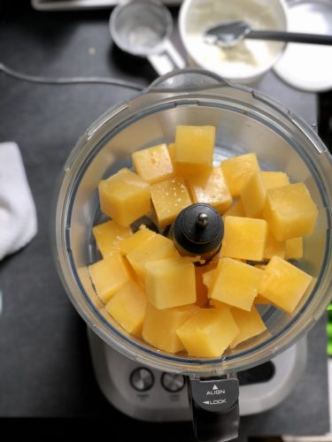 froze orange juice cube in a food processor