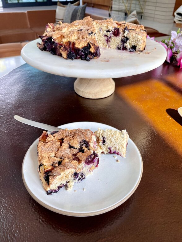 slice of peach blueberry buckle