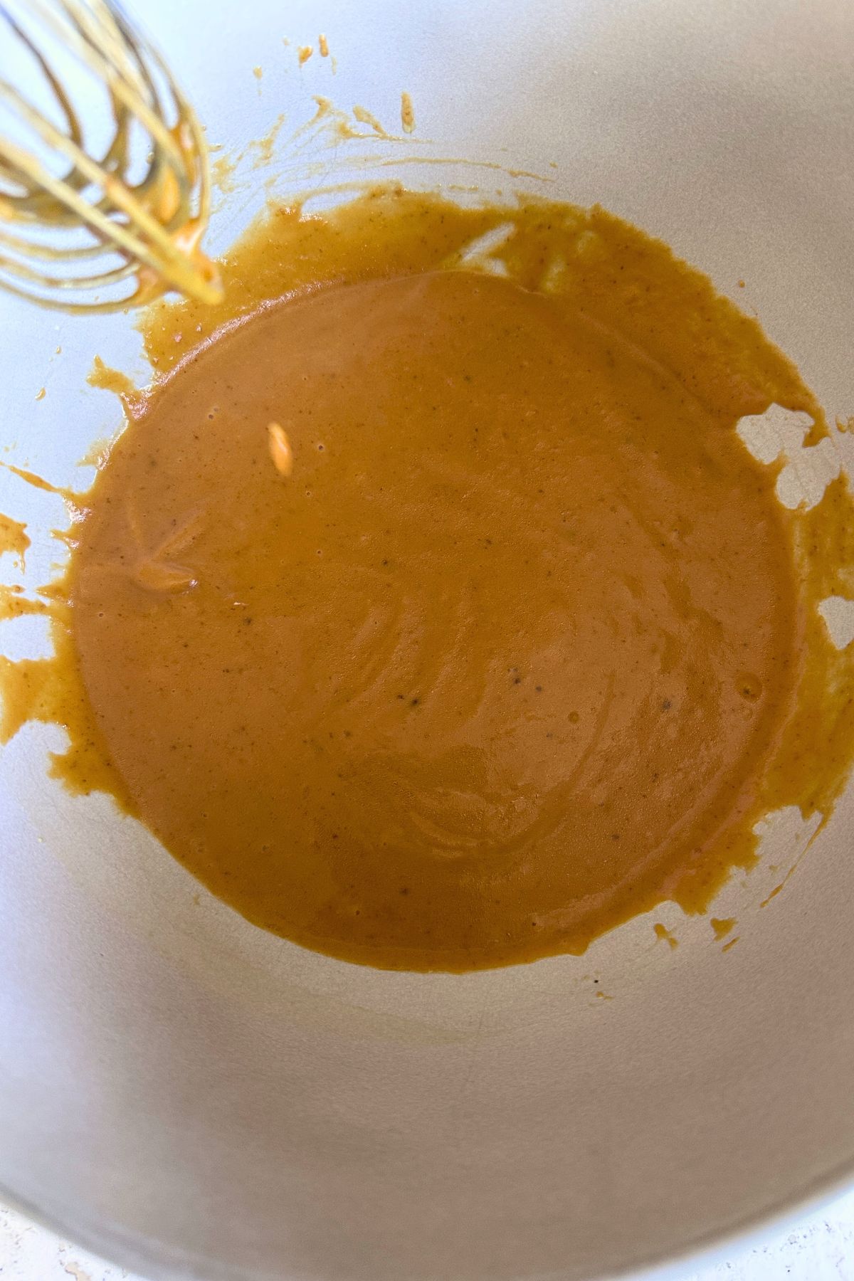 Pumpkin purée, brown sugar, olive oil, yogurt, maple syrup, milk, and vanilla mixed until smooth.