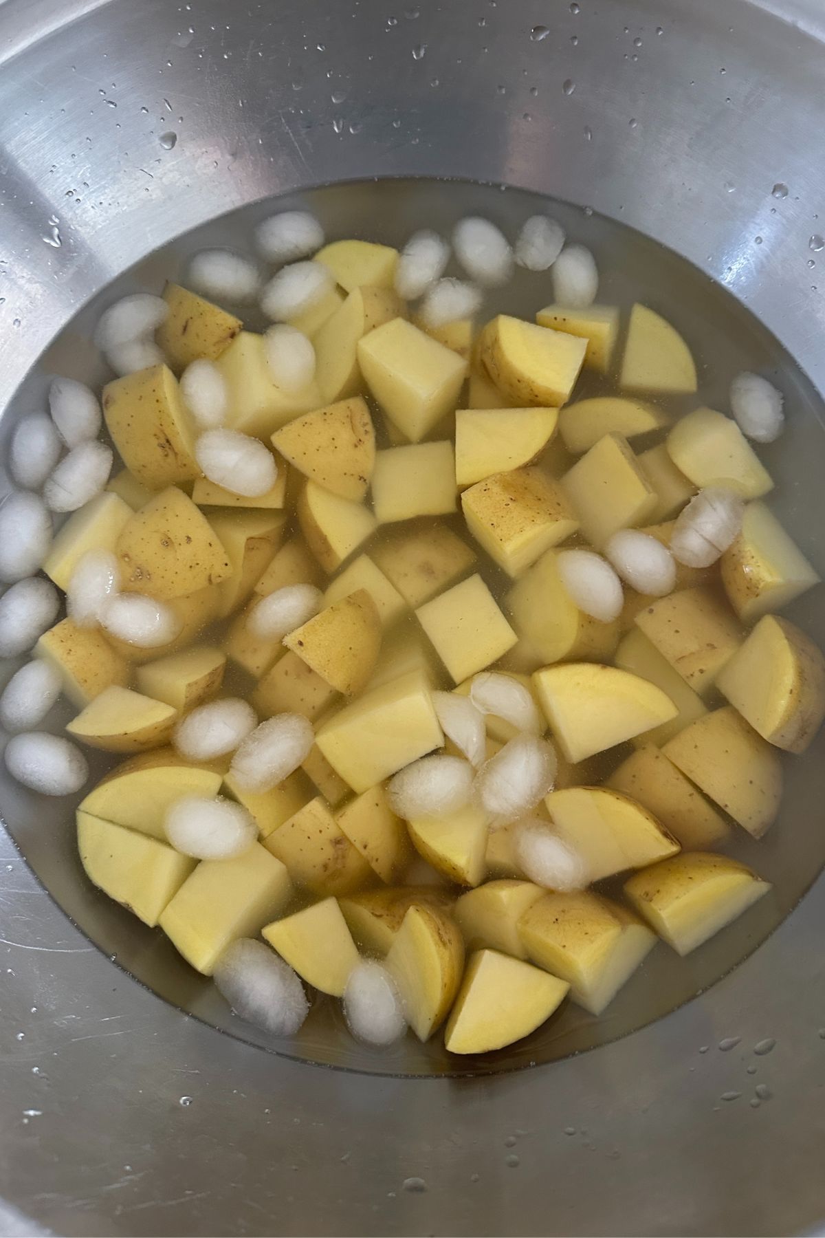 potatoes soaking in ice water